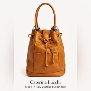 ✨ Caterina Lucchi Made in Italy Leather Bucket Bag | Cognac Brown